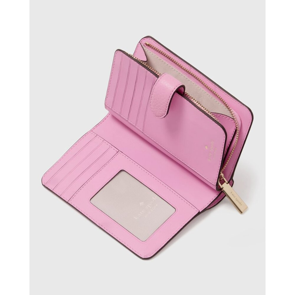 New Kate Spade Lena Medium Compact Bifold Wallet Pebble Leather Mandavilla - Picture 2 of 3